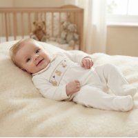 BW-13-438: Baby Unisex Teddy Smocked Velour All In One (NB-6 Months)